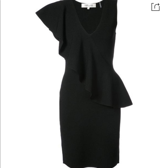 Sleeveless Asymmetric Ruffle Front Dress In Black - Picture 1 of 5